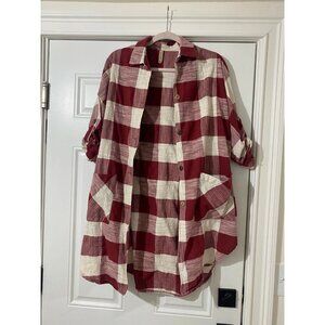 Red and Cream Plaid Shacket Oversized Fit
